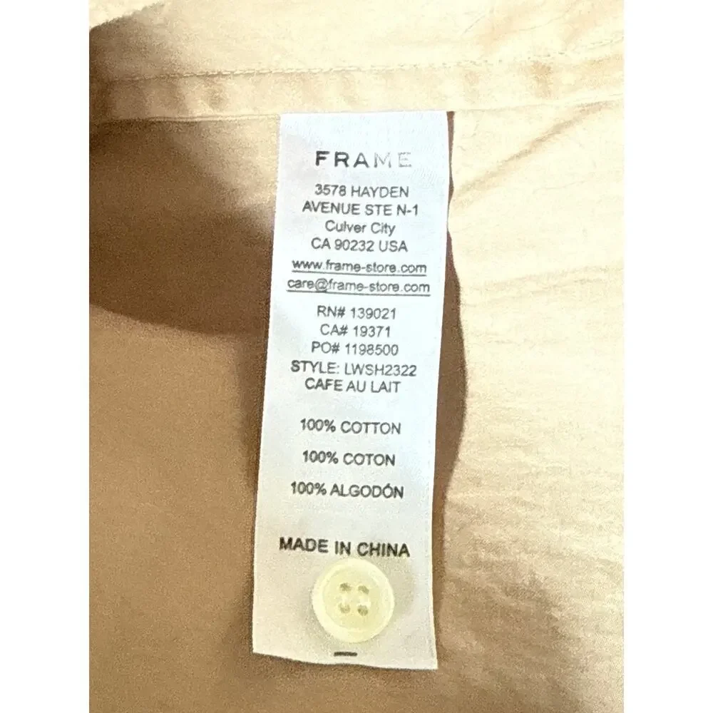 FRAME The Standard Long Sleeve Button Down Shirt In Cafe Au Lait Tan Small - Picture 8 of 9